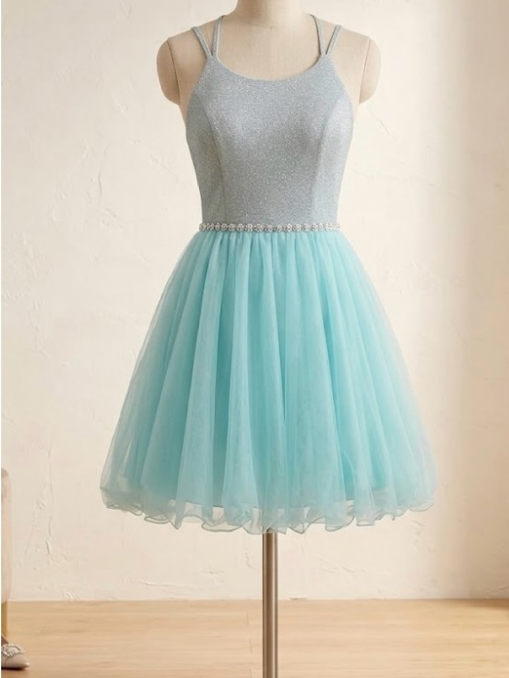Speechless Sparkle Bodice Tulle Party Dress in Light Blue and Silver